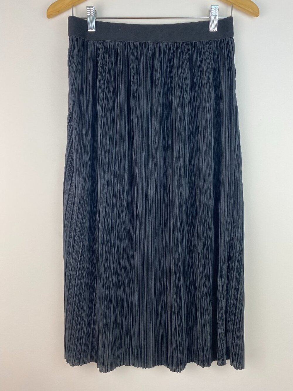 RD & Koko Black Pleated Accordion Midi Skirt Women's Small Elastic Waist Boho